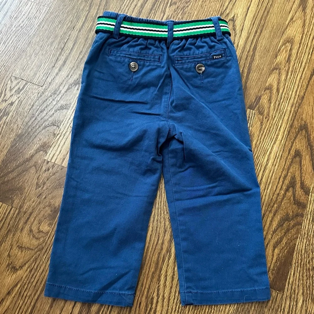 Ralph Lauren navy blue chino pants with double loop belt, size 18M